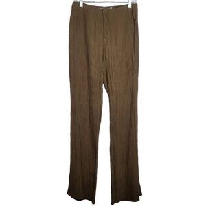 NEW ZARA Crinkle High Waist Olive Green Brown Trousers Pants Size Small